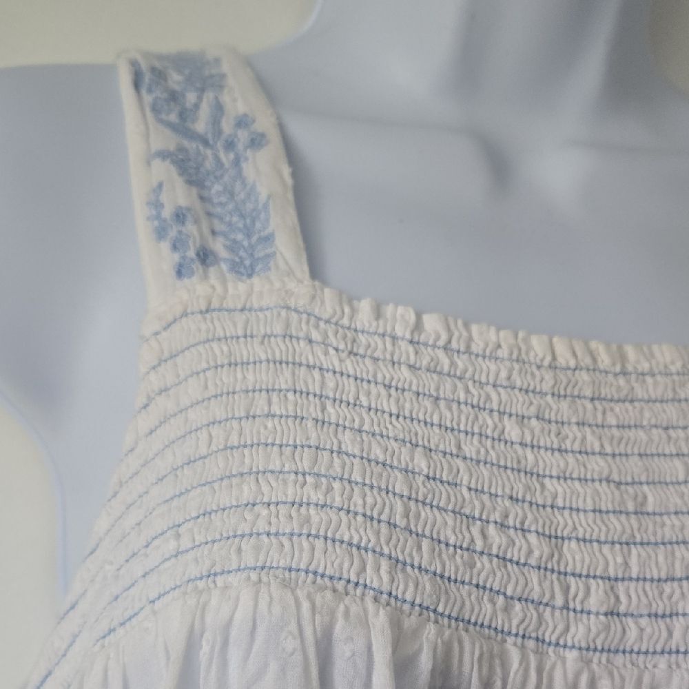 Blue and White Smocked Ruffled Sundress with Cap Sleeves - Picture 3 of 5